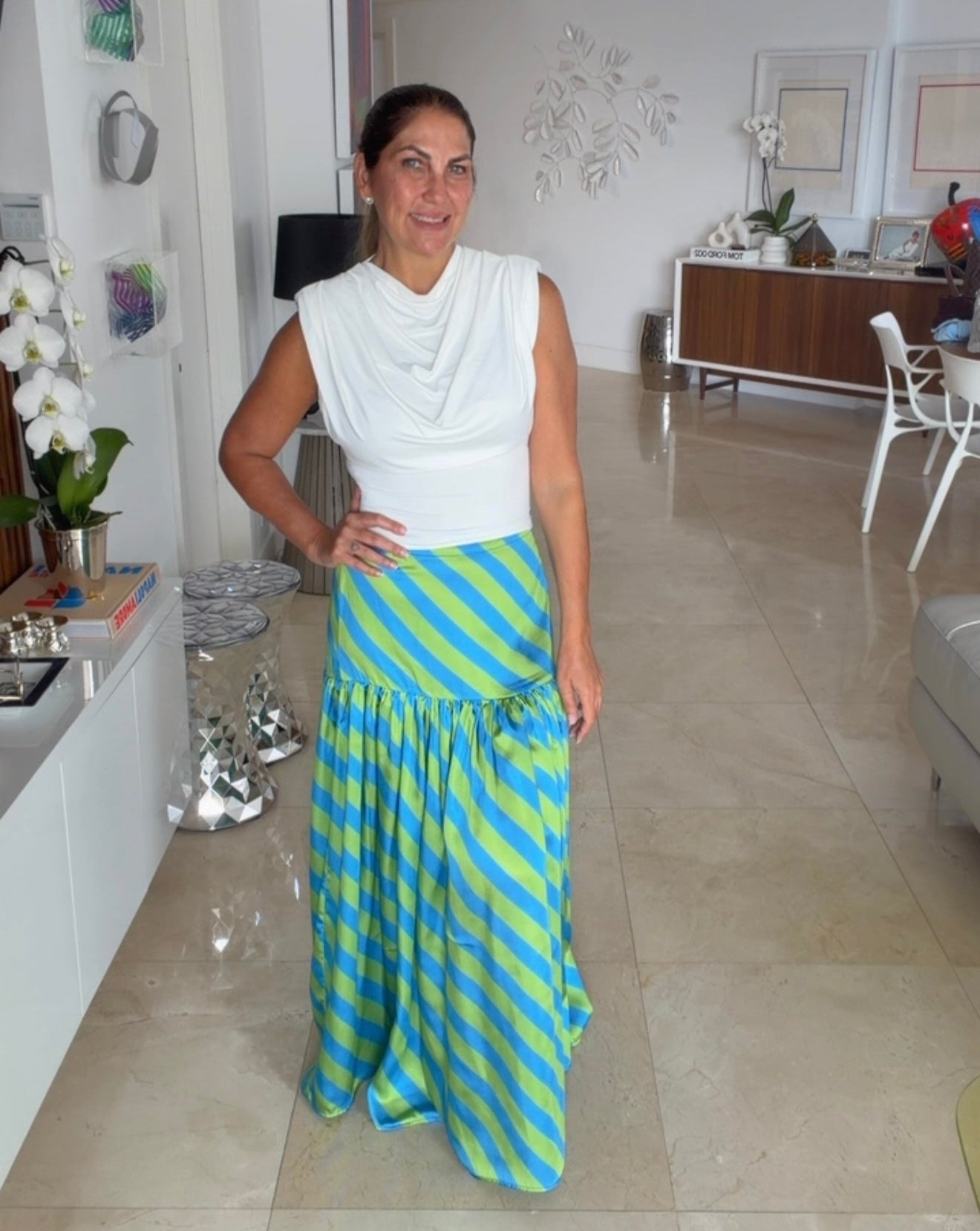Sunset Stripe Silk Skirt