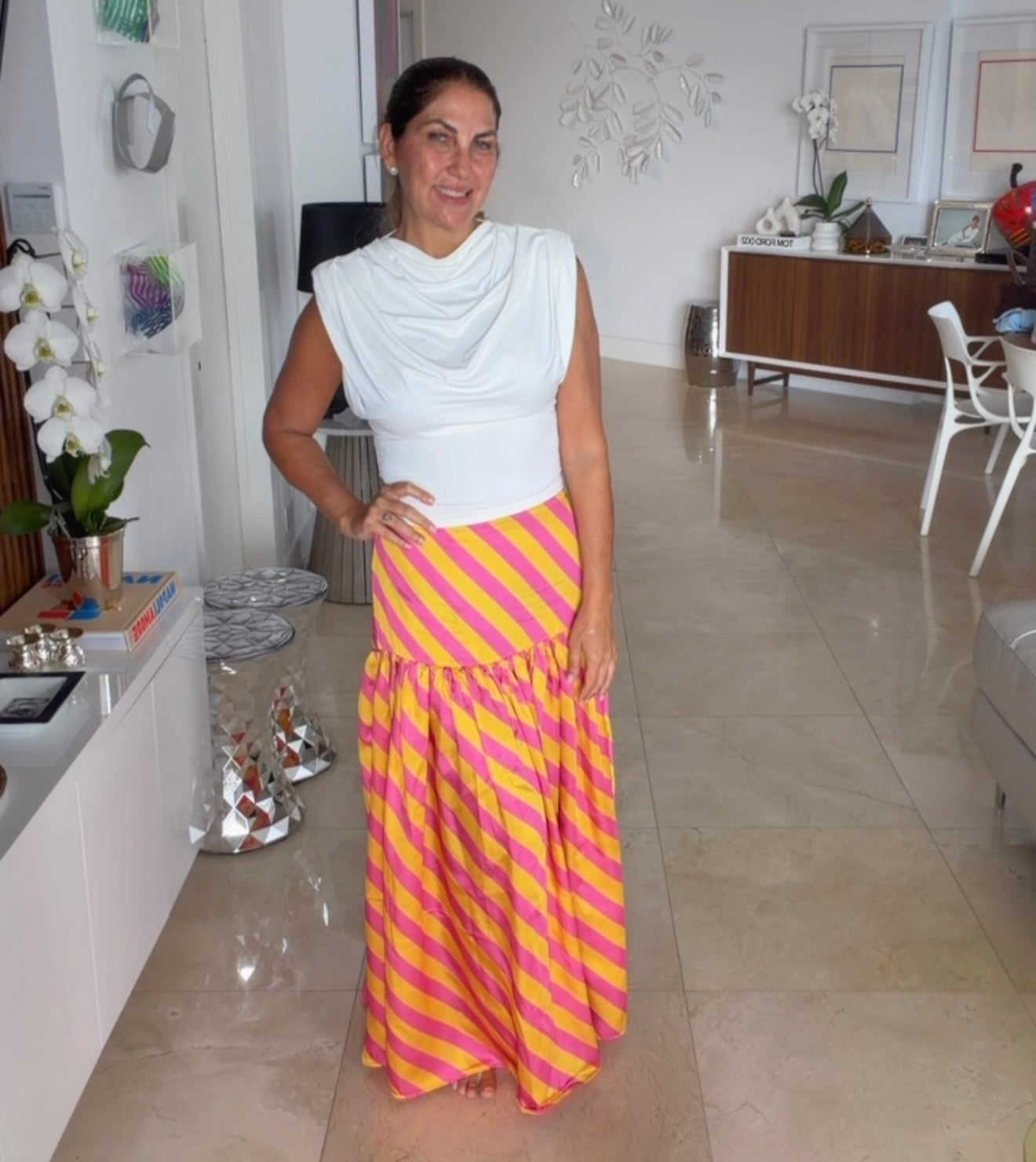 Sunset Stripe Silk Skirt 1
