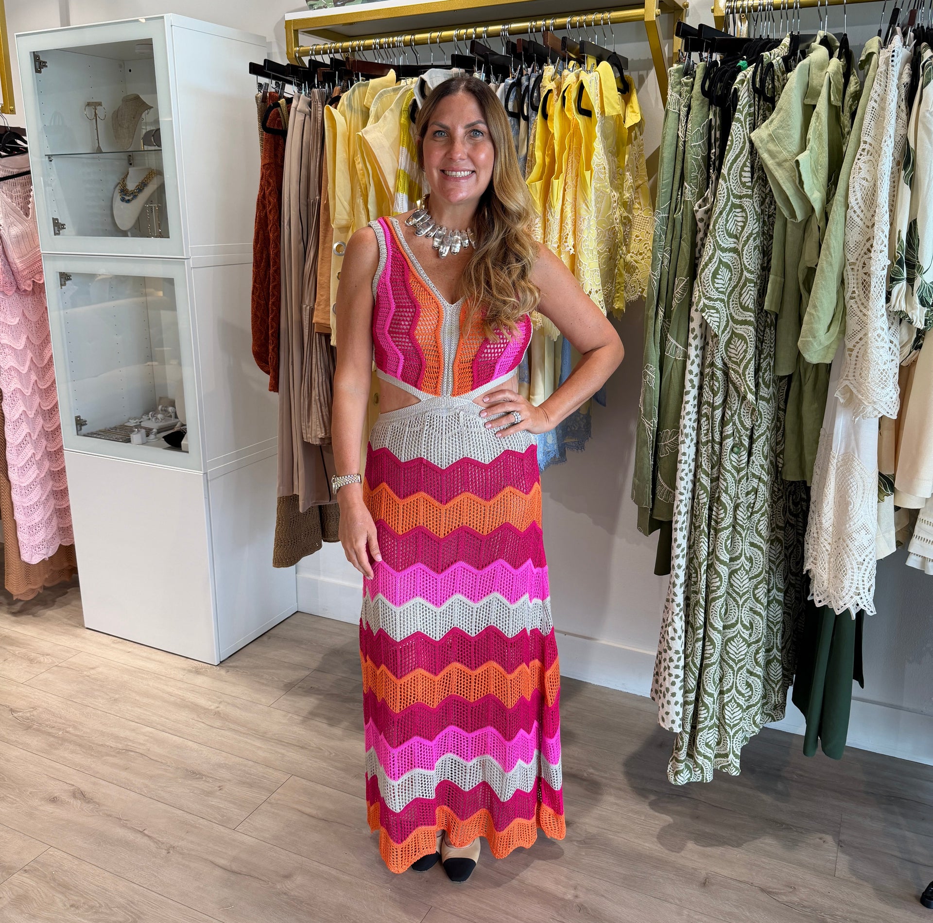 Sunset Waves Crochet Maxi Dress