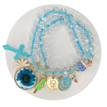 Collar clear con azul, love y flor azul