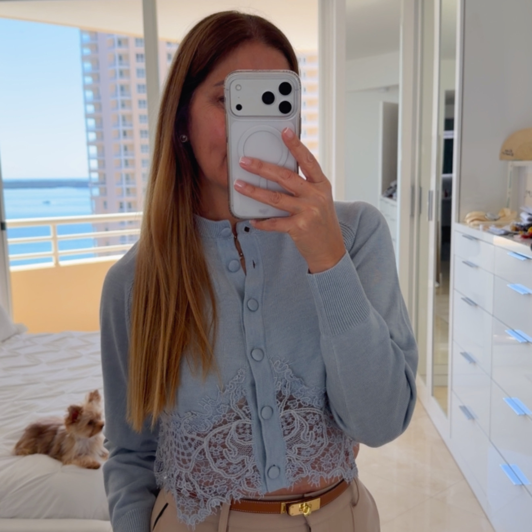 Blush Lace Trim Knit Cardigan