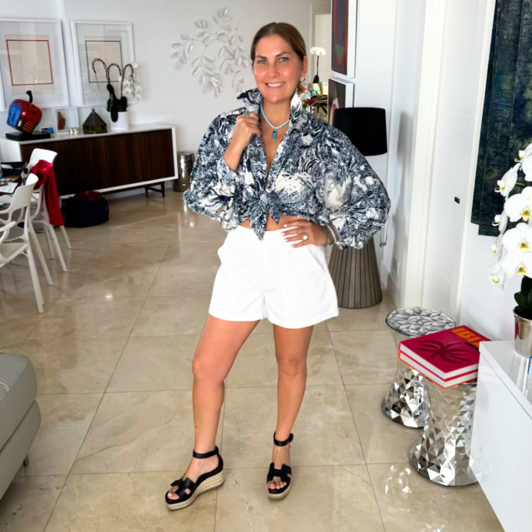 Camisa de seda estampada sin botones