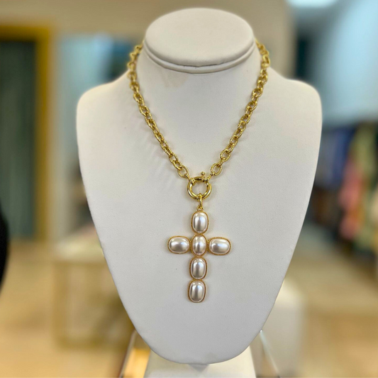Collar cruz de perlas