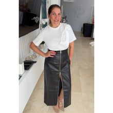 Long leather skirt with zipper