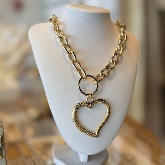 Golden Open Heart Chain Necklace