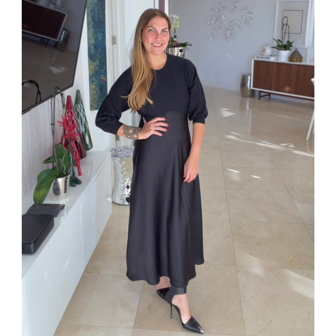 Vestido de suéter y seda manga larga