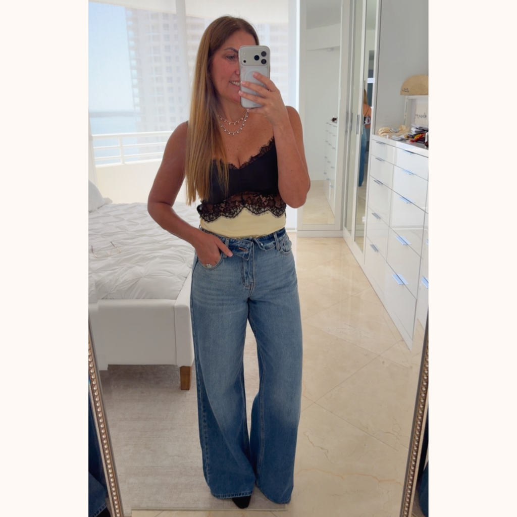 Double Closure Wide-Leg Denim