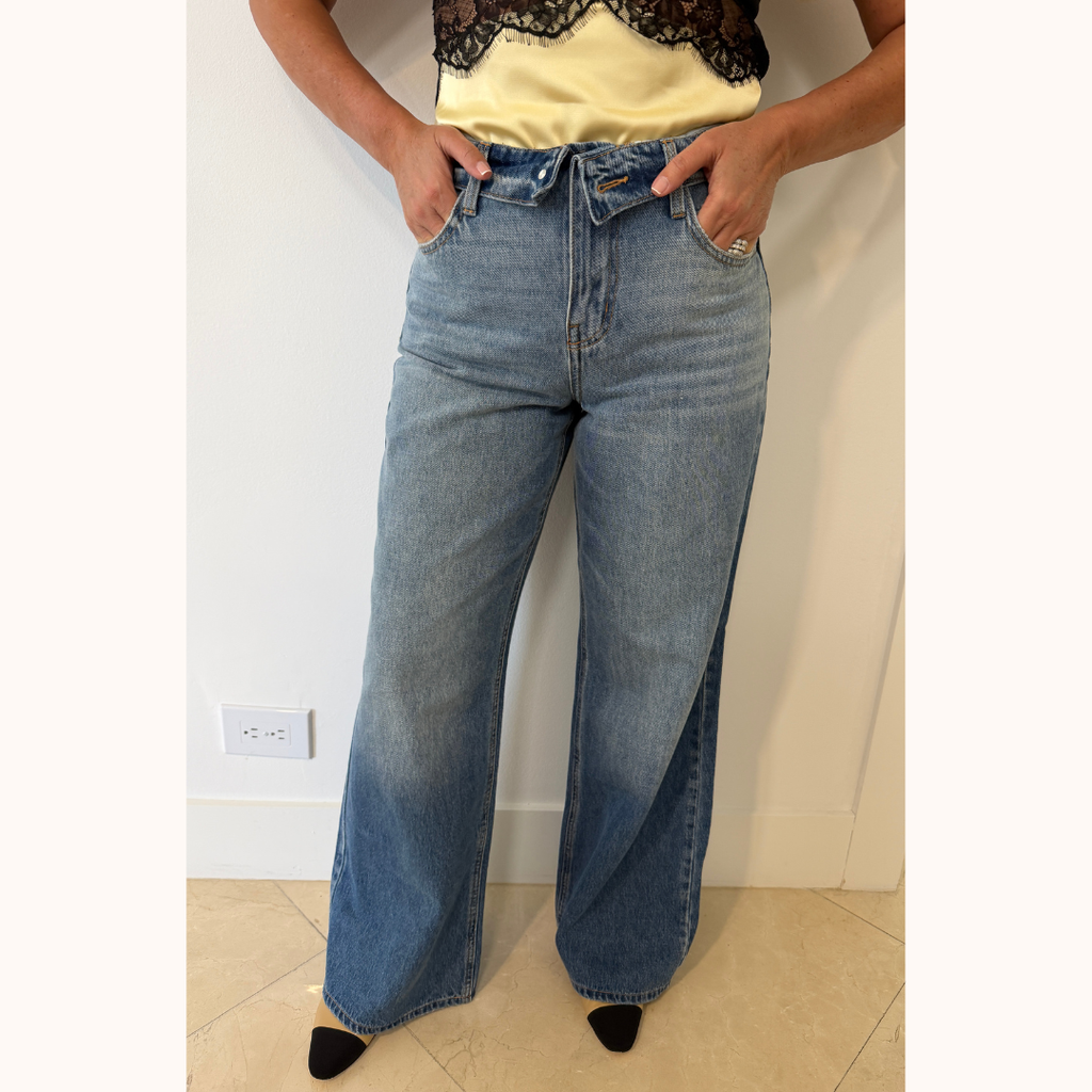 Double Closure Wide-Leg Denim