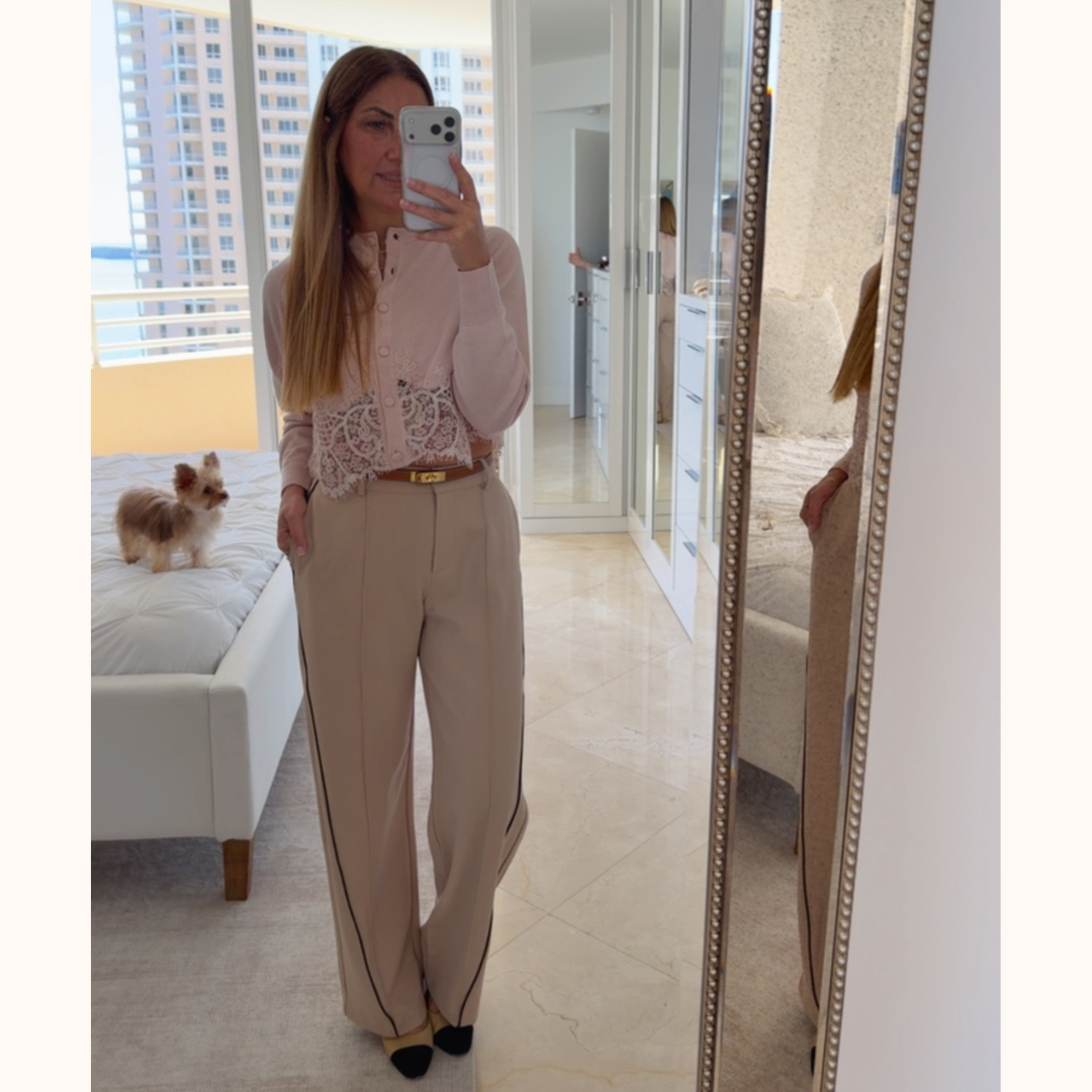 Blush Lace Trim Knit Cardigan