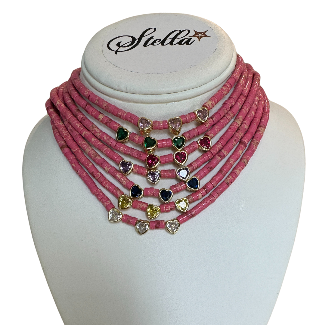 Pucas Hearts Pink Necklace