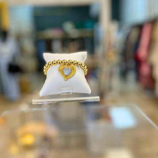 Pulsera de esferas dorada y corazón
