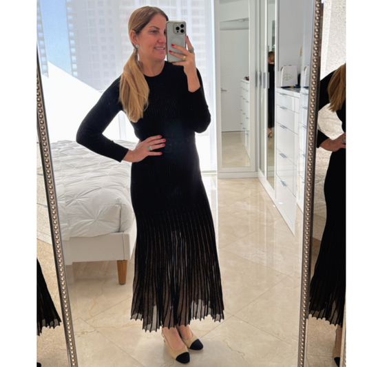 Vestido tejido negro y dorado