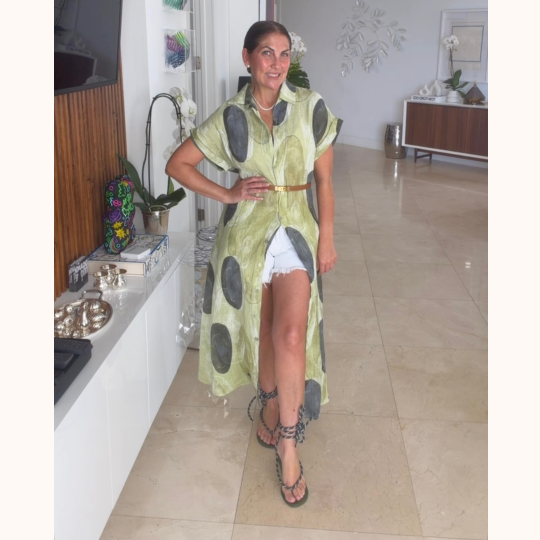 Luna Dot Linen Shirt Dress