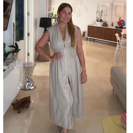 Vestido de Ecopiel Largo beige