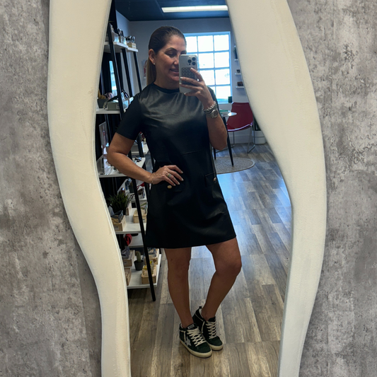 Leatherette dress with gold buttons