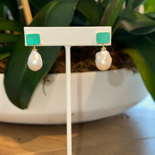 Zarcillos de turquesa y perlas
