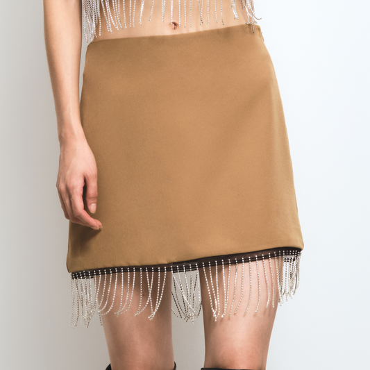 Short skirt with fringe rhinestones